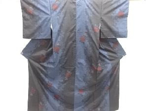 薔薇模様織出し手織り紬着物